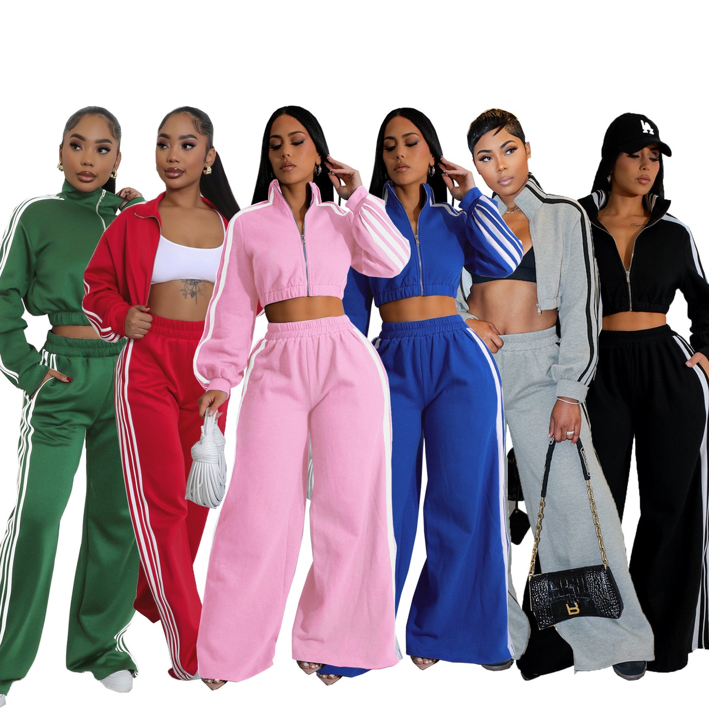 Striped Zipper Thickening Sweater Leisure Commute Suit